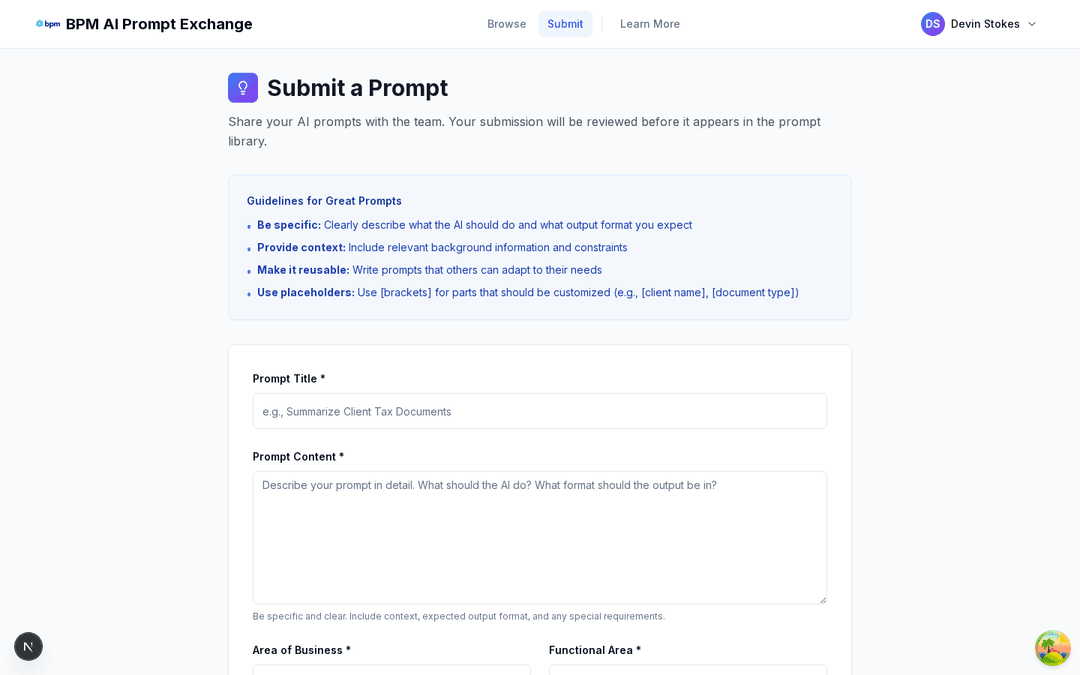 Submit page overview